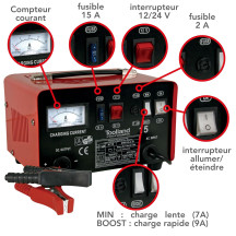 CHARGEUR POUR BATTERIE À ACIDE DE PLOMB - 12/24 V - AVEC FONCTION BOOST - 9 A