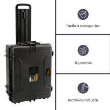 MALLETTE RIGIDE TROLLY - 604 x 473 x 283 mm - AVEC MOUSSE - 80 L