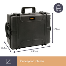 MALLETTE RIGIDE TROLLY - 604 x 473 x 283 mm - AVEC MOUSSE - 80 L