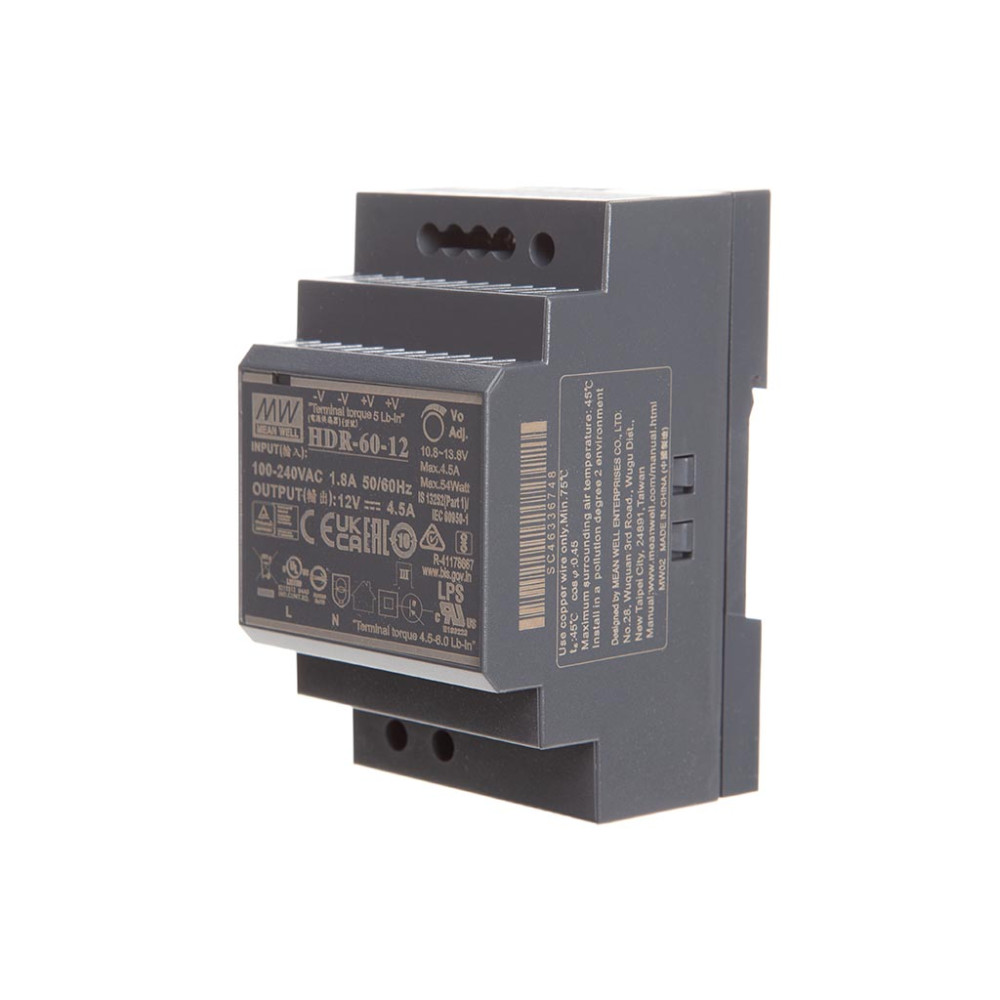 ALIMENTATION - 1 SORTIE - 60 W - 12 V 4.5 A - MONTAGE SUR RAIL DIN - POUR USAGE INDUSTRIEL