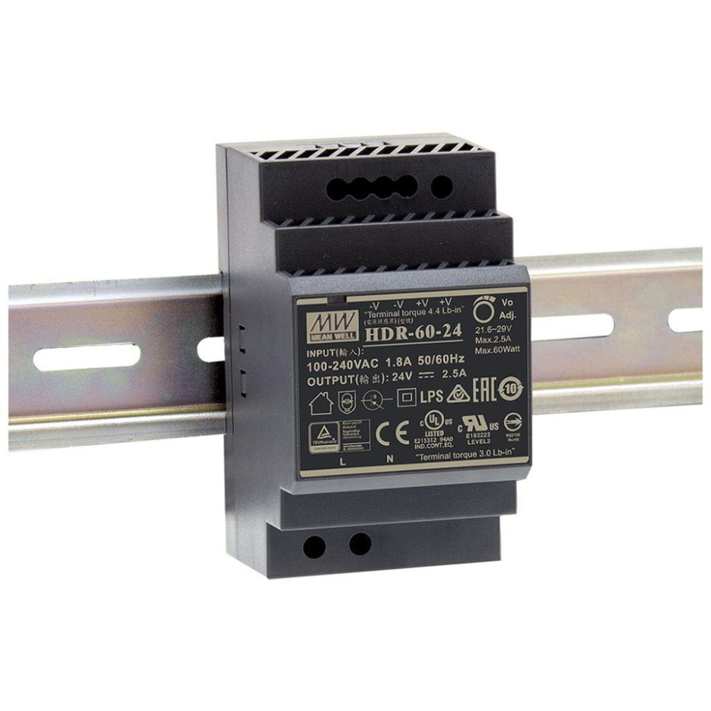ALIMENTATION - 1 SORTIE - 60 W - 24 V 2.5 A - MONTAGE SUR RAIL DIN - POUR USAGE INDUSTRIEL