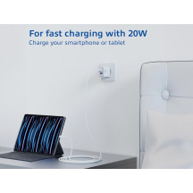 Chargeur USB, 1 x USB-C, 1 x USB-A, fonction Power Delivery, 20W, 1,7A, blanc