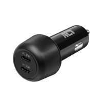 Chargeur de voiture USB, 2 x USB-C, fonction Power Delivery, 45W, 3A, noir