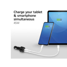 Chargeur de voiture USB, 2 x USB-C, fonction Power Delivery, 45W, 3A, noir