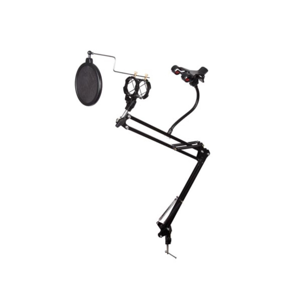 PIED DE TABLE POUR MICROPHONE AVEC SUPPORT POUR SMARTPHONE - RÉGLABLE