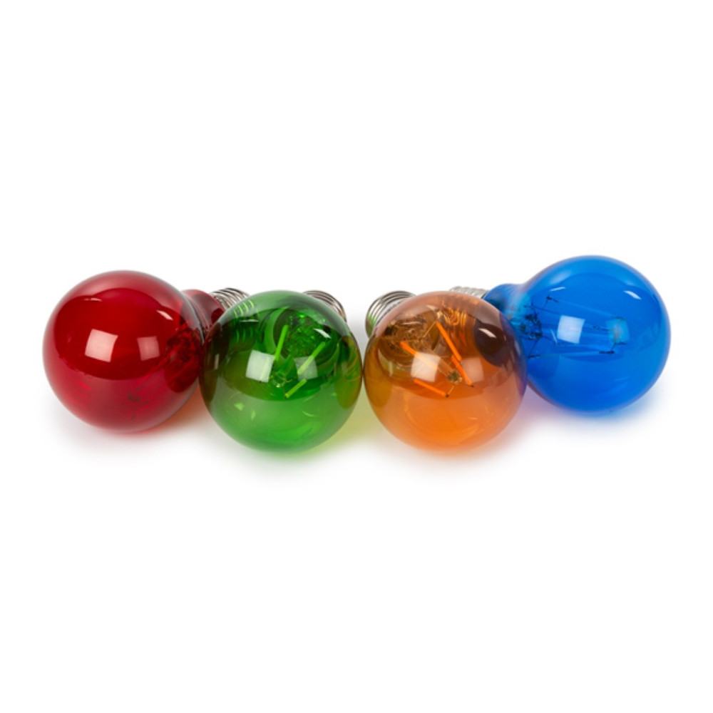 JEU D'AMPOULES À FILAMENT LED - A60 - VERRE COLORÉ - 4 pcs - ROUGE - VERT - BLEU - ORANGE
