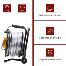 Tambour de corde lumineux LED - 30 m - blanc froid - éclairage de sécurité pour professionnels