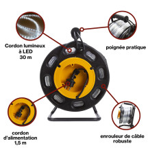 Tambour de corde lumineux LED - 30 m - blanc froid - éclairage de sécurité pour professionnels
