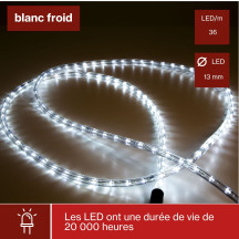 Tambour de corde lumineux LED - 30 m - blanc froid - éclairage de sécurité pour professionnels