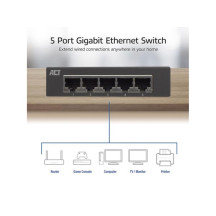 Commutateur réseau 10/100/1000 Mbps 5 ports - design métallique