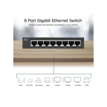 Commutateur réseau 10/100/1000 Mbps 8 ports - design métallique
