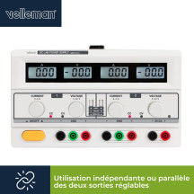 DOUBLE ALIMENTATION DE LABORATOIRE 2 x 0-30 VCC / 0-3 A + 5 VCC fixe 3 A MAX / AVEC 4 AFFICHEURS LCD