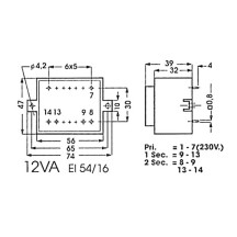 TRANSFORMATEUR MOULE 12VA 2 x 9V / 2 x 0.670A
