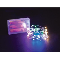 Microlight LED - 2 m - 40 lampes multicolores - fil argenté - piles non fournies