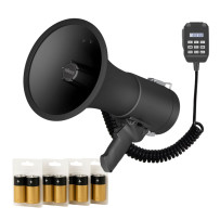 Ensemble (MP66S+ LR14*4) avec mégaphone puissant de 50 W avec sirène et 8 piles alcalines C de 1,5 V
