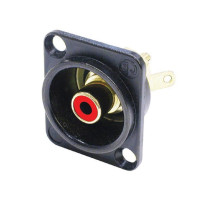NEUTRIK - SOCLE RCA DANS CHÂSSIS TYPE D CHROMÉ NOIR, ANNEAU DE REPÉRAGE ROUGE