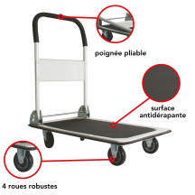 Chariot plate-forme - 74 x 48 cm - charge max. 150 kg